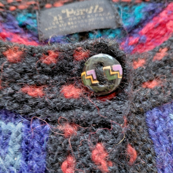 100% Peruvian baby alpaca wool Colorful Geometric Patterned Cardigan - Picture 9 of 12